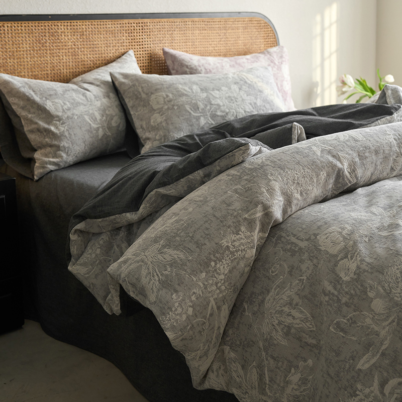 高端双层纱棉麻质感床上四件套