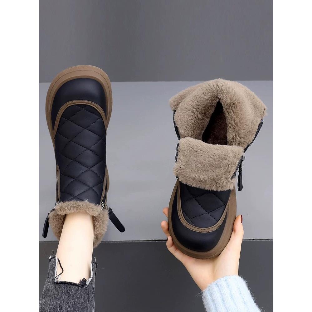 断码品牌鞋真皮厚底雪地靴女冬2024新款加绒加厚东北防滑棉鞋短靴