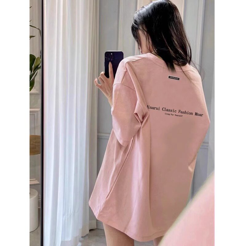 thumbnail for American Plus Size Fat MM Cotton Letters Short Sleeve T-Shirt Women's Summer Loose Oversize Lazy Hong Kong Style CIC Top