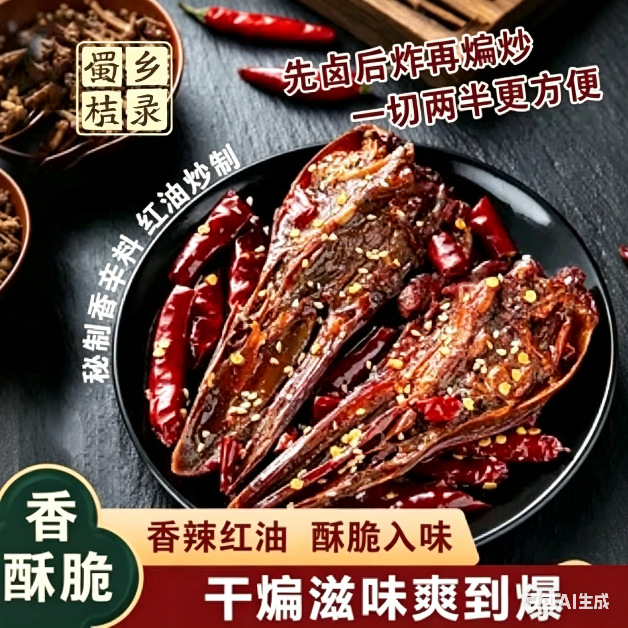 干煸大鸭头干锅香辣味新鲜现卤现炸真空包装即食解馋卤鸭头下酒菜