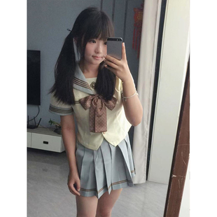 小清新薄荷巧套装水手服长短袖衬衫上衣中间服JK裙原创制服一整套