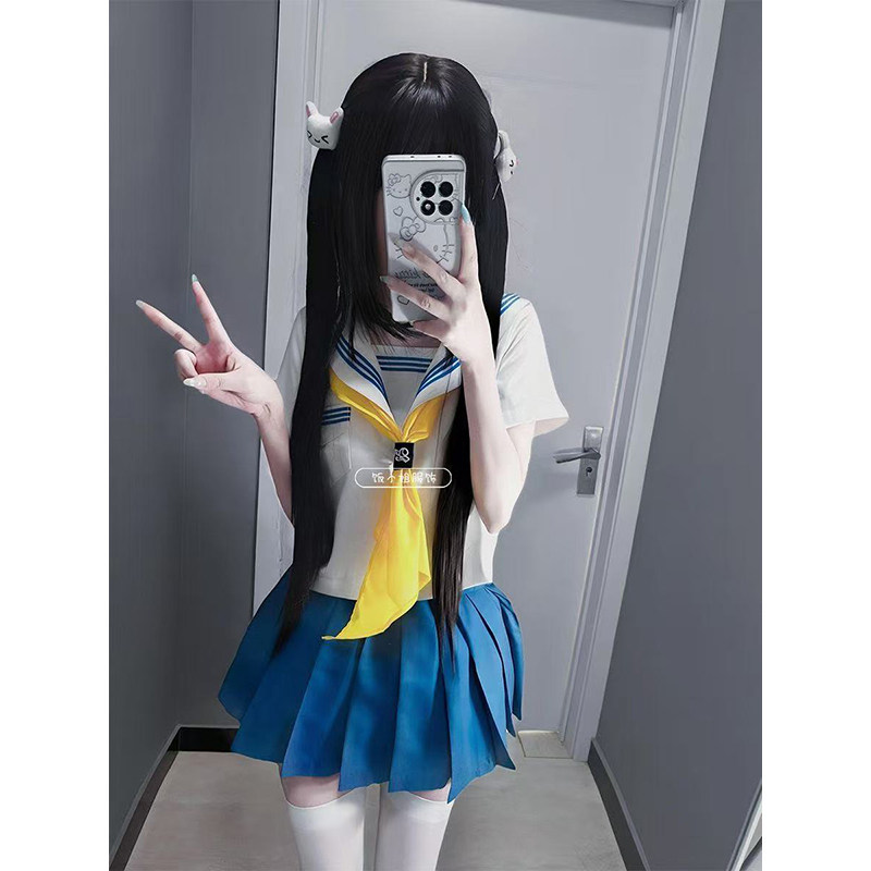 夏日蓝三本jk制服日系学院风基础海军领水手服校供短袖短裙套装女