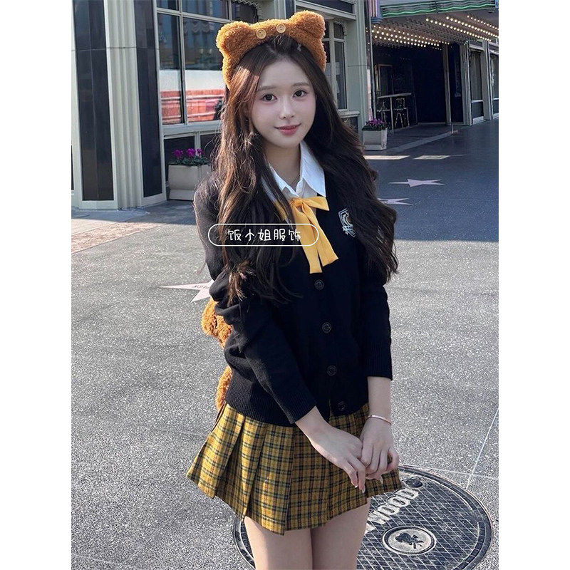 JK制服徽章针织短款开衫新款外套动漫学姐百搭学院风向日葵裙套装