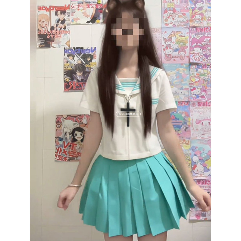 初音绿JK制服夏季款三本水手服原创短袖衬衫JK裙学院风校供感套装