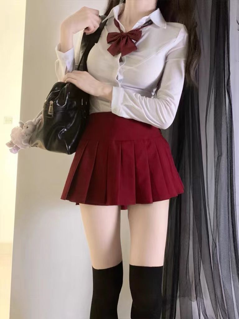 JK制服学院风修身纯欲辣妹收腰显瘦白色衬衣设计感小众短袖衬衫女