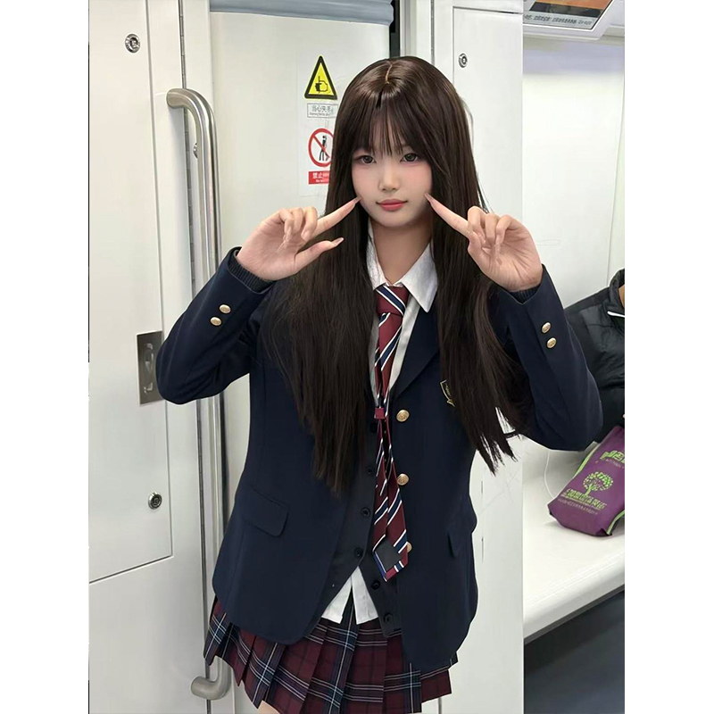 学院风针织长袖毛衣开衫通勤百搭衬衫学生西服外套格裙日系套装女