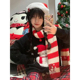 日系甜美复古圣诞雪人提花毛衣女学生毛茸茸宽松秋冬款 针织衫 上衣