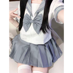 中间服日系 水手服学院制服校供短裙套装 新品 原创JK灰二本基础短袖