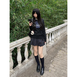 JK制服原创针织衫绀色学院风套头毛衣长袖衬衫凛凛格裙秋冬套装