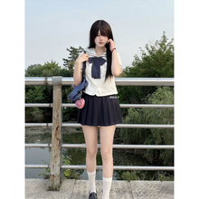 JK学院原创中山道线校供感水手服娃娃领jk制服上衣绀JK短裙一整套