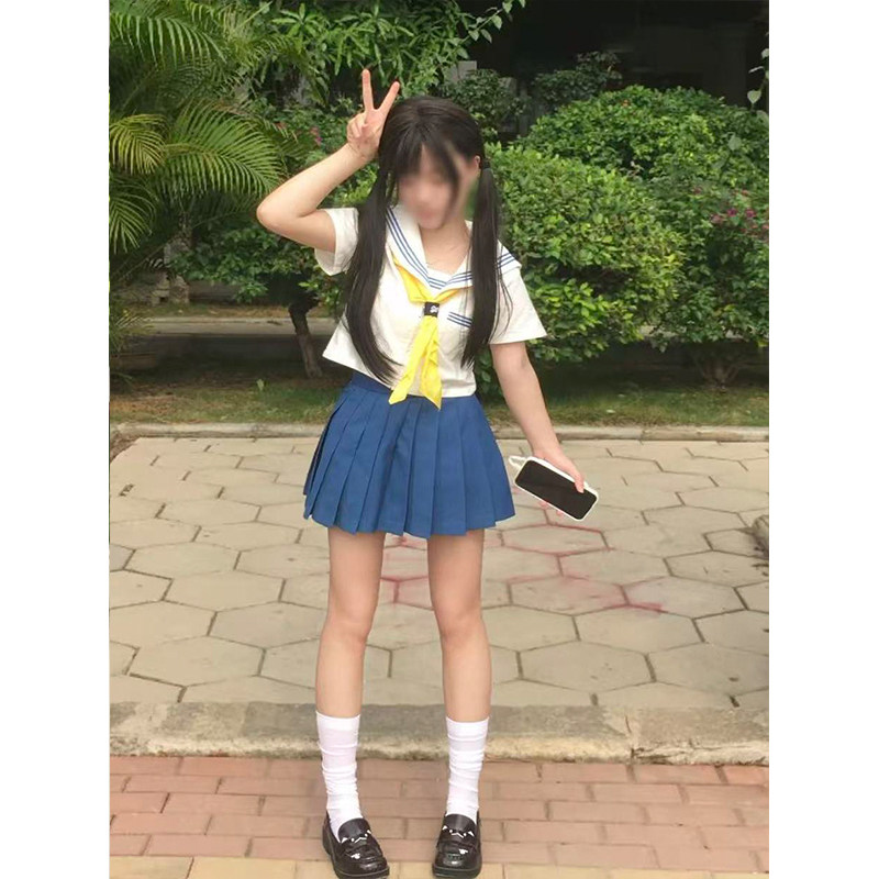 日系原创蓝三本基础款水手服海军领jk制服学院穿搭白领JK短裙套装