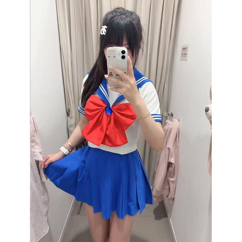 JK制服套装原创夏季日系学院风甜美少女粉色蓝色水手服女JK校供感