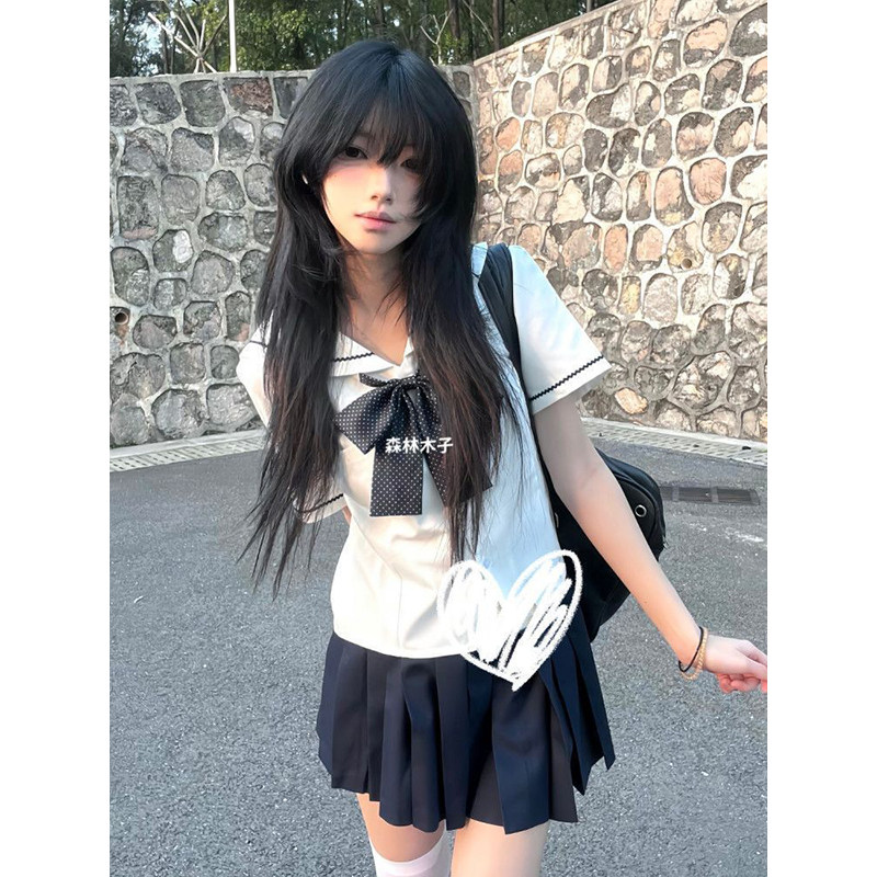 学院日系校供中山道线水手服jk制服短袖百搭上衣短裙套装学生