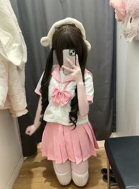 彩虹战队水手服原创日系学院少女感短袖jk制服浅蓝浅粉新款一整套