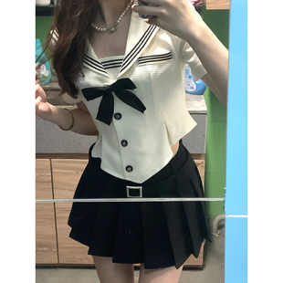 减龄学院风jk制服套装女百褶裙衬衫两件套水手服蝴蝶结甜辣海军领