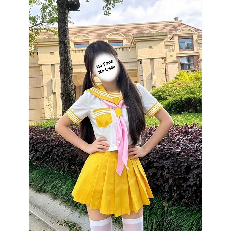 日系基础黄三本JK制服正统中间水手服学院少女可爱软妹短袖套装 - 实物图
