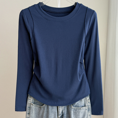 2026春秋褶皱收腰螺纹打底衫