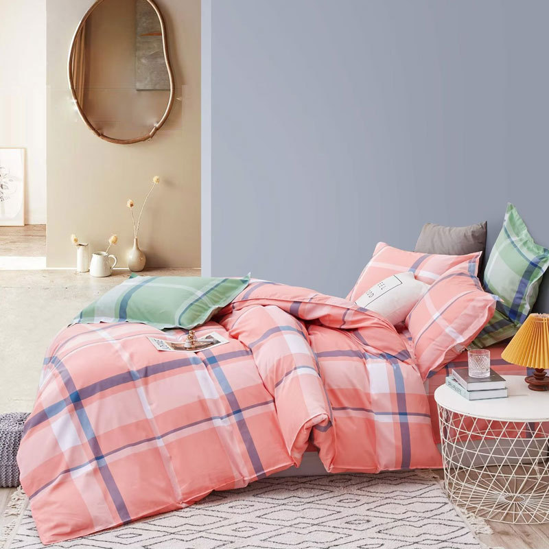 学生宿舍纯棉格条子床单1.5m床1.8m双人单件全棉斜纹布料磨毛面料