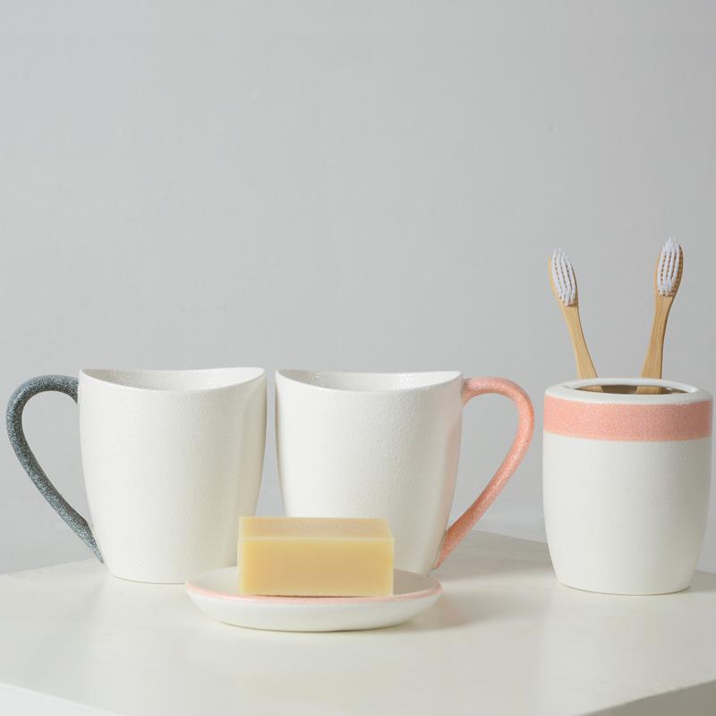 日式雪花釉陶瓷卫浴三件套 情侣漱口杯 结婚刷牙杯 酒店洗漱套装