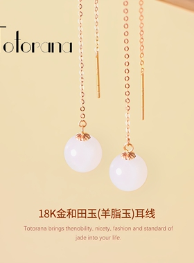 18K金和田玉羊脂白玉耳线附证书