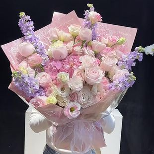 蝴蝶兰粉玫瑰混搭花束全国鲜花速递同城配送深圳广州北京女友生日
