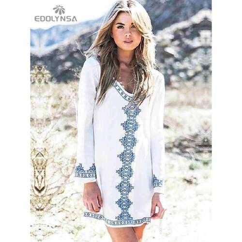 Embroidery Cotton Beach Cover up Saida de Praia Swimsuit Wom