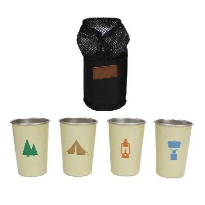 N0HA 4pcs Stainless Steels Drinking Cup Camping Milk Mugs wi