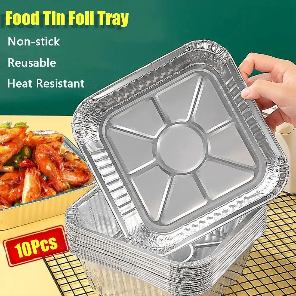 10Pcs 6/7/8 Inch Food Tin Foil Tray Non-stick Reusable Alumi