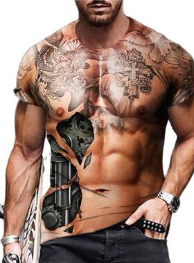Men's Fashion Funny Muscular Men T-Shirt 3D Printing T-S