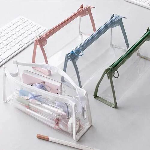 1pc Transparent Triangle Pencil Case PVC Large-Capacity Stor