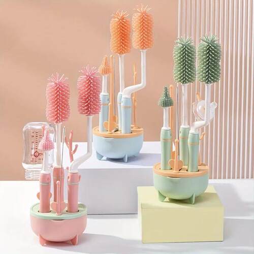 Portable 6 in 1 Baby Bottle Cleaner Set with Drying Rack, 2