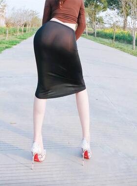 Ice Silk Ultra Thin Sexy Wrapped Hip Skirt冰丝超薄性感包臀裙