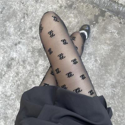 Lettered Flocking Printed Hosiery Feminine Black Hosiery Sli