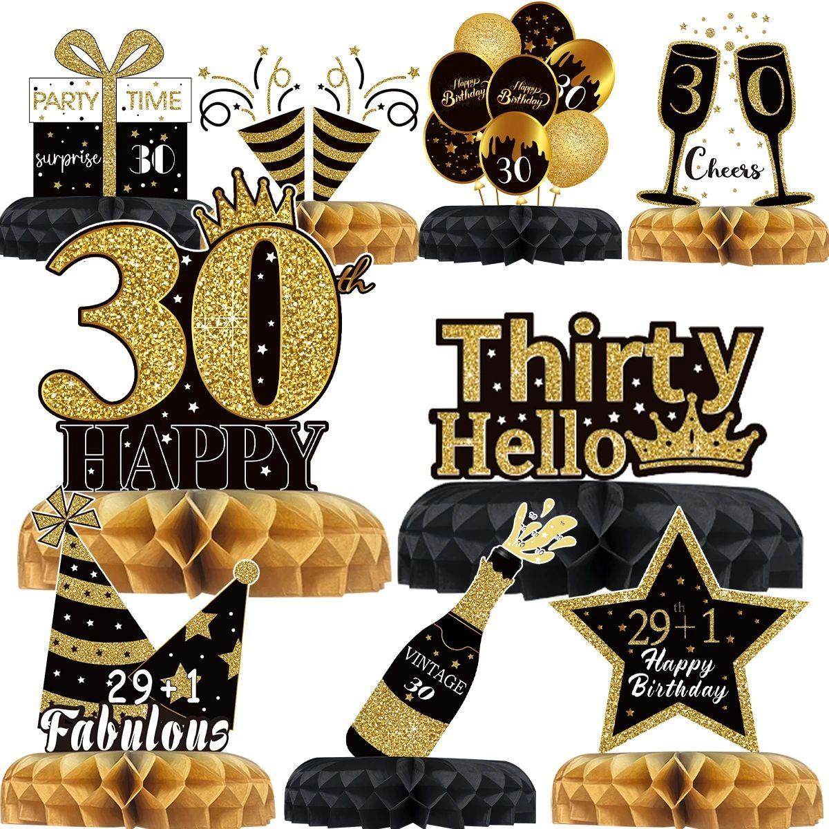 Black Gold Birthday Honeycomb Set Happy 30th 40th 50th