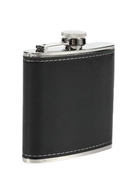 Mini 6oz Pu Leather Wrapped Metal Whisky Flagon Gloss Stainl