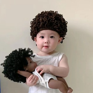 婴儿帽子秋冬可爱超萌搞笑爆炸头宝宝儿童网红假发帽男女童卷发帽