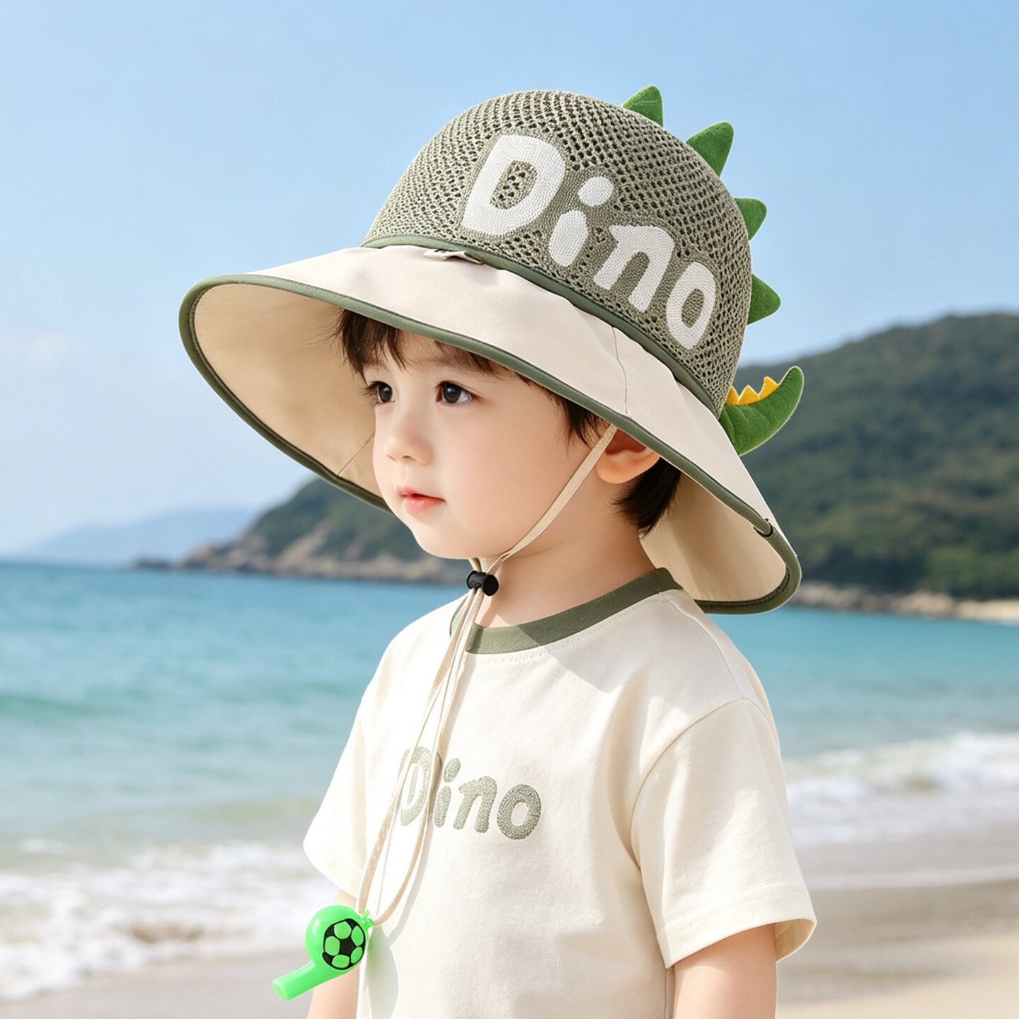 儿童防晒帽夏季大帽檐恐龙遮阳帽男童防紫外线透气网眼男宝渔夫帽