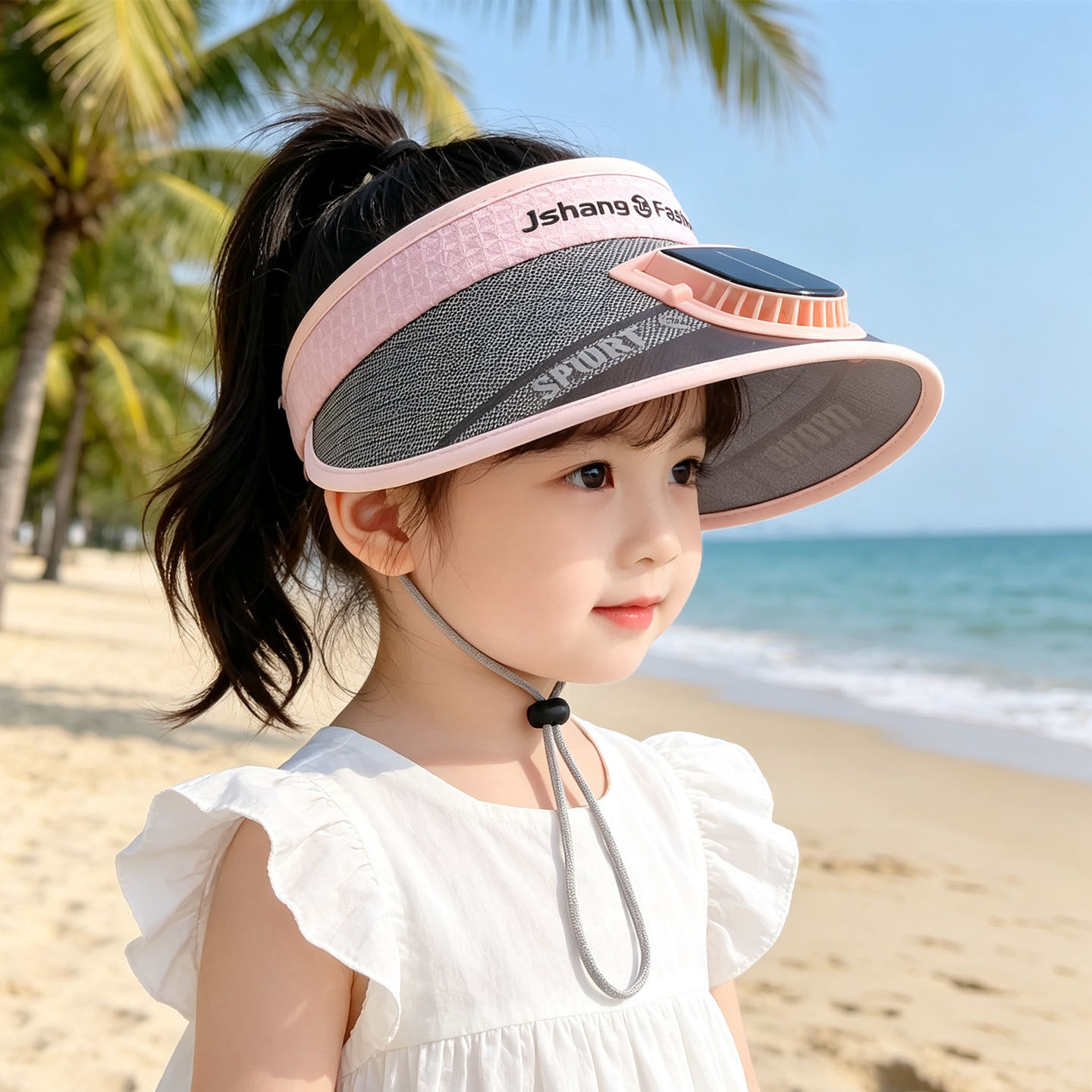 儿童防晒帽夏季男女童太阳能风扇帽子空顶中大童户外大帽檐遮阳帽