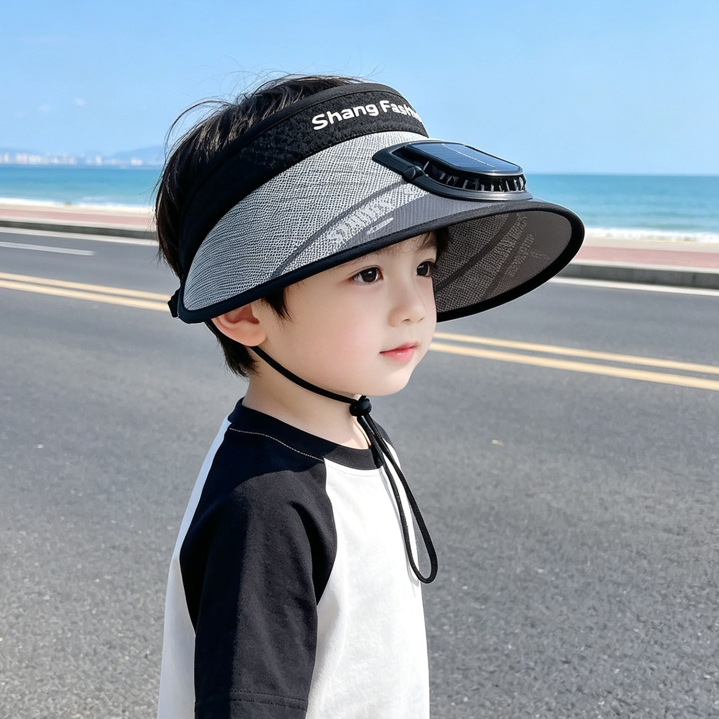 儿童防晒帽男童夏季大帽檐太阳能风扇遮阳帽子夏季女孩中大童凉帽