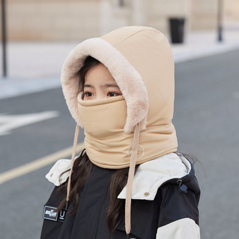儿童护耳帽子口罩围脖一体帽男女童冬季防风保暖加绒宝宝套头帽厚