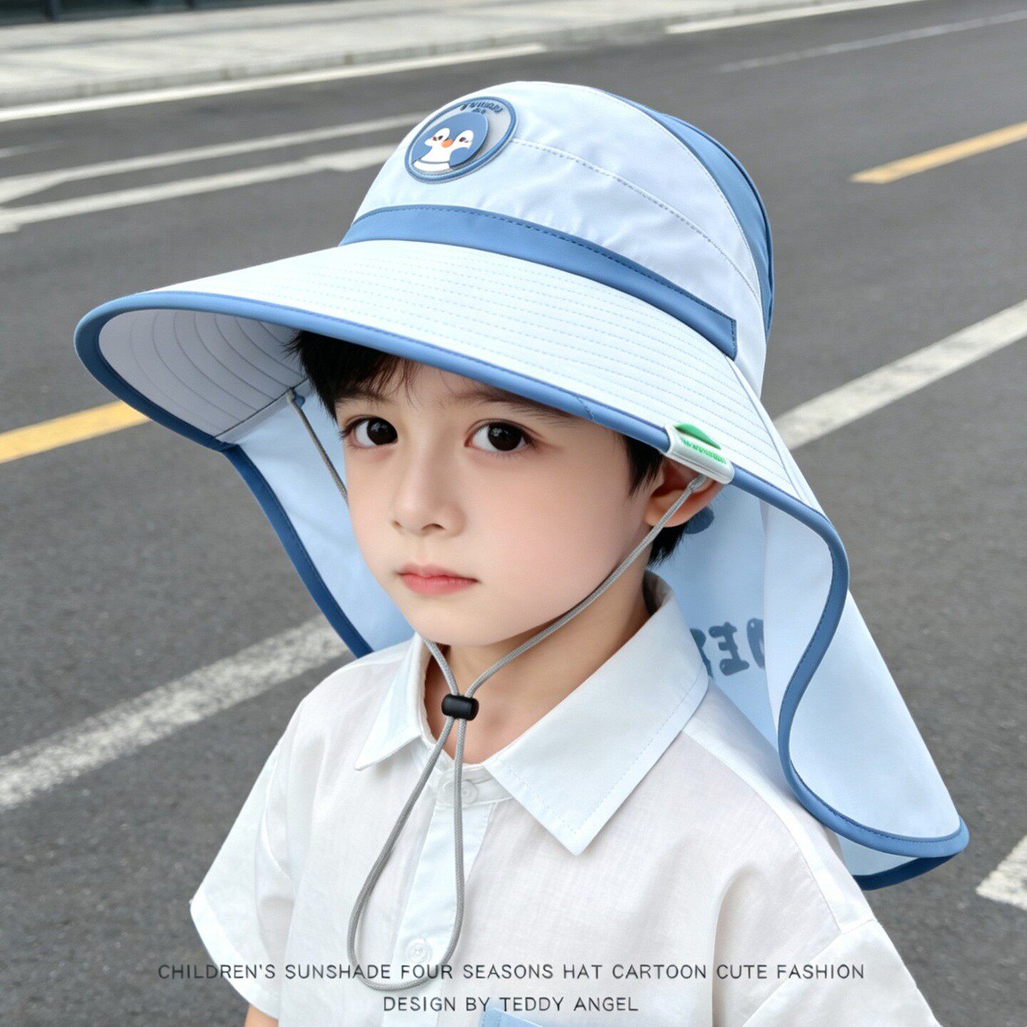 儿童防晒帽夏季男童大帽檐空顶披肩帽防紫外线女宝户外出游遮阳帽