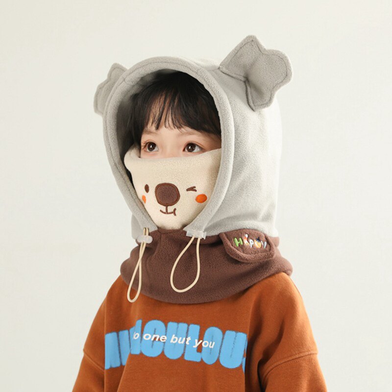 儿童冬季帽子口罩围脖一体帽加厚男童护耳帽女童套头防风保暖宝宝
