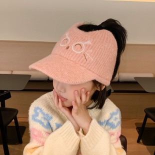 儿童帽子秋冬季宝宝空顶鸭舌帽保暖针织毛线帽男女童高马尾棒球帽