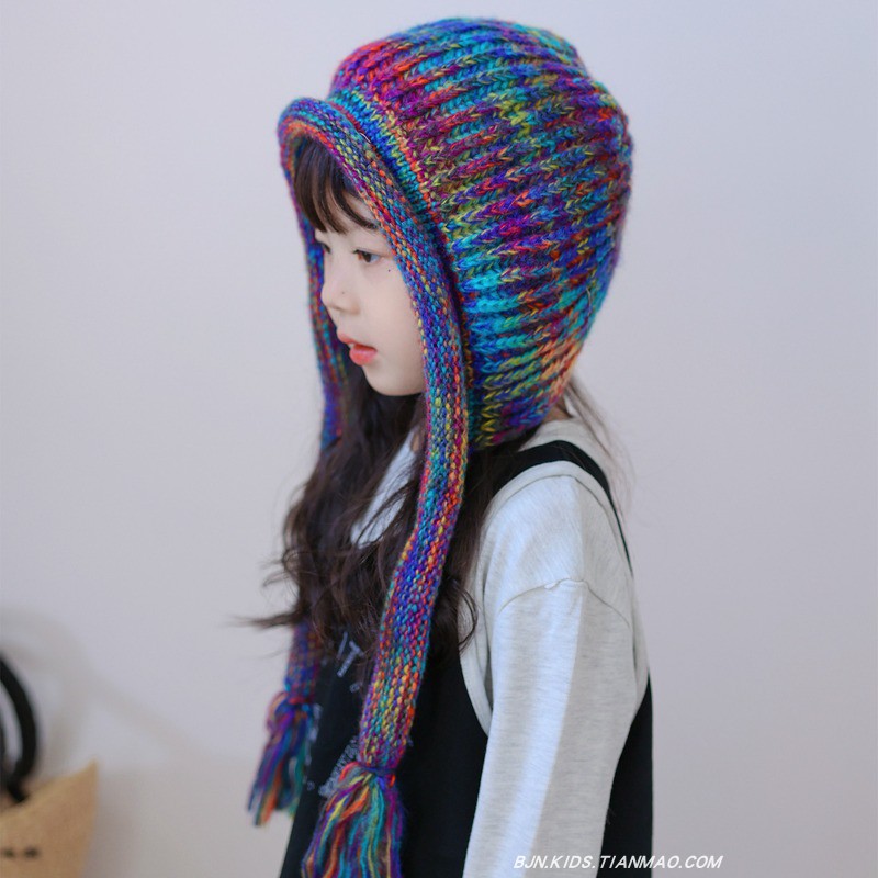 毛线护耳帽民族风女童帽子秋冬