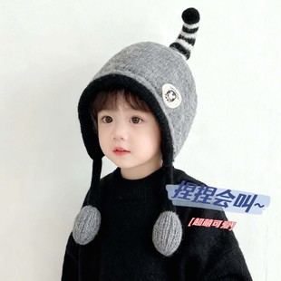 儿童帽子秋冬款护耳毛线帽可爱男女宝宝捏捏会叫小企鹅防风保暖帽