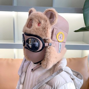 儿童帽子冬季皮质男童雷锋帽可爱小熊防风口罩女孩骑行保暖护耳帽