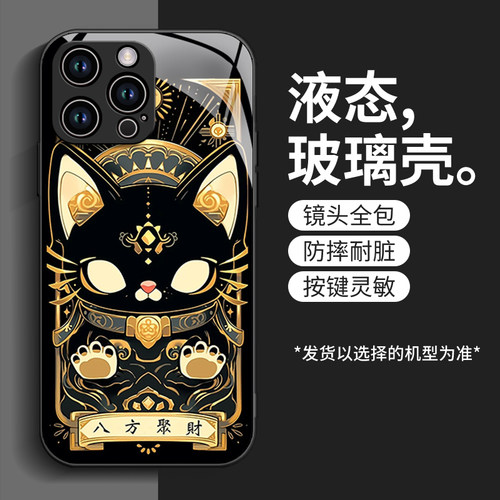 适用iPhone苹果17/16/16e/15/14/13/12/11/xs手机壳pro新款玻璃壳软壳max硅胶套plus男女款全包卡通黑猫421