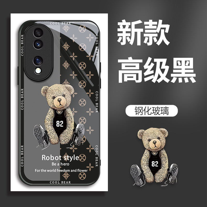 适用荣耀70手机壳FNE-AN00华为honor的82号熊手机套新款玻璃保护套防摔软壳硅胶男女款网红可爱情侣卡通超薄