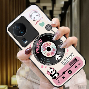 适用IQOONEO7竞速版手机壳V2232A的熊猫唱片手机套vivoIQOONEO7新款玻璃vivo防摔软壳硅胶男女款网红可爱情侣