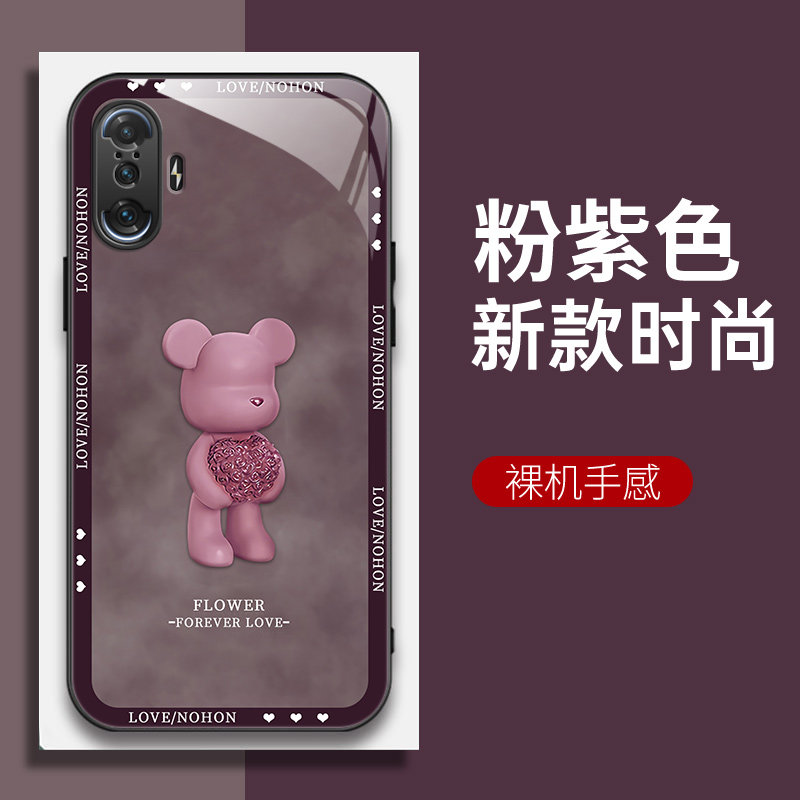 适用Redmi红米K40游戏增强版手机壳的手机套新款保护套防摔软壳硅胶玻璃男女款爱心熊网红可爱情侣卡通超薄潮